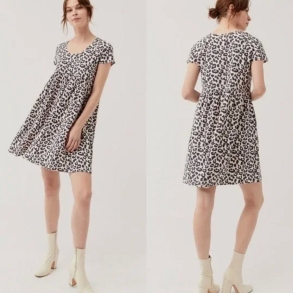 Pact organic cotton Revive Leopard popover mini dress baby doll swing medium